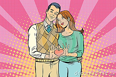 Cute couple, hand gesture a heart of love Vector Illustration