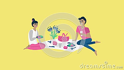 Cute couple having lunch Vector Illustration