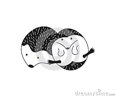 Cute couple of hedgehog, stylized small prickly pets isolated Vector Illustration