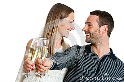 Cute couple making a toast with champagne. Stock Photo