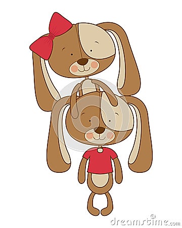 Cute couple of puppies on white background Vector Illustration