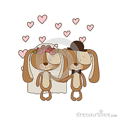 Cute couple of puppies on white background Vector Illustration