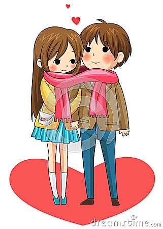 Cute couple sharing their warmth in winter vector Vector Illustration