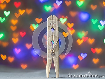 Couple sweet of Wooden clothespin for valentine lover day Stock Photo