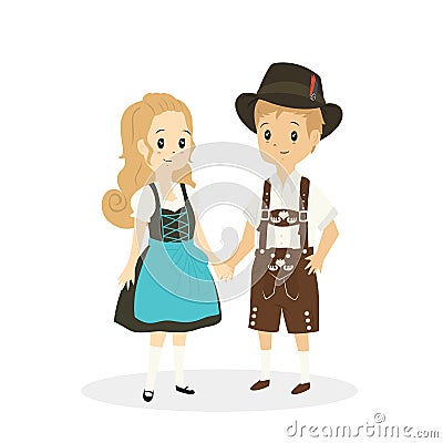Cute Couple Wearing Germany Traditional Dress Vector Vector Illustration