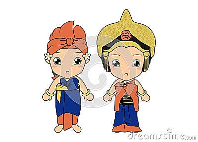 Cute couple wearing traditional dress of Bali Vector Illustration