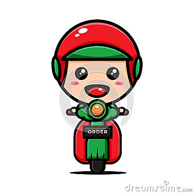 Cute courier character design themed riding a motorcycle Vector Illustration
