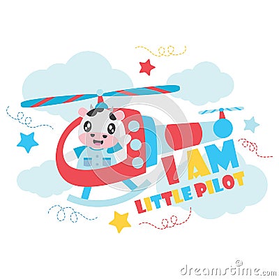 Cute cow as little pilot on helicopter cartoon illustration for Kid t-shirt background design Cartoon Illustration