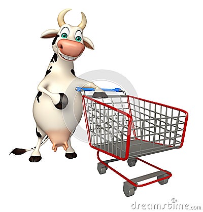 Cute Cow cartoon character with trolly Cartoon Illustration