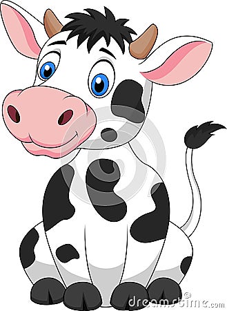 Cute cow cartoon sitting Vector Illustration