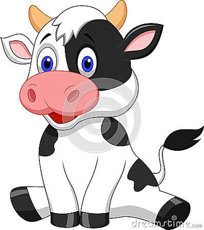 Cute cow cartoon sitting Vector Illustration