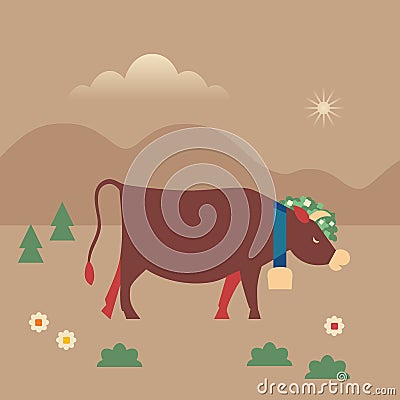 Cute cow flat hand drawn vector color character Cartoon Illustration