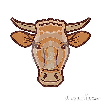 Cute cow portrait symbol. Farm animal, food concept Vector Illustration