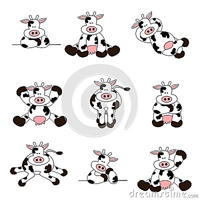 Cute Cow Set Vector Illustration
