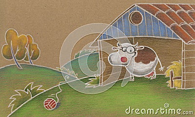 Cute cow in the stable Vector Illustration