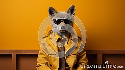 Cute Coyote: Extreme Minimalist Photography Inspired By Wes Anderson Stock Photo