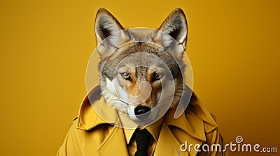 Captivating Minimalist Photography Of Cute Coyote Inspired By Wes Anderson Stock Photo