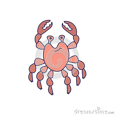 Cute crab . Doodle illustration on white. Vector isolated outline drawing. Element for coloring books, posters, printing t-shirts Cartoon Illustration