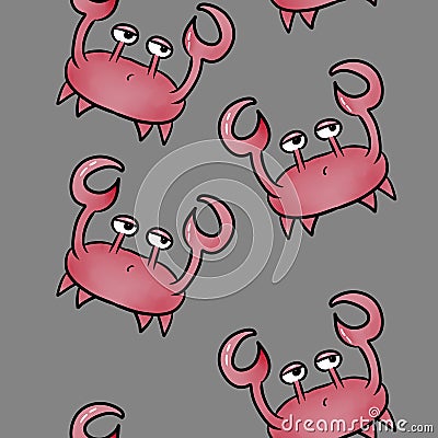 Cute crab pattern for design. Funny pink lobster. Stock Photo
