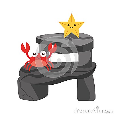 Cute crab sealife character Vector Illustration