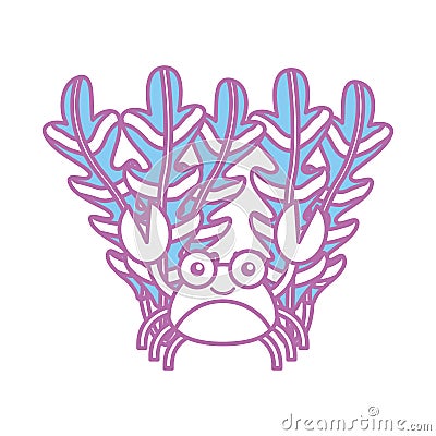 Cute crab with seaweed sealife character Vector Illustration