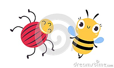 Cute Crawling Beetle and Flying Bumblebee as Garden Bug Vector Set Vector Illustration