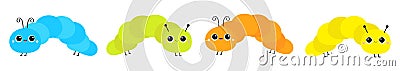 Cute crawling catapillar bug set line. Cartoon funny kawaii baby animal character. Caterpillar insect icon. Colorful bright yellow Vector Illustration