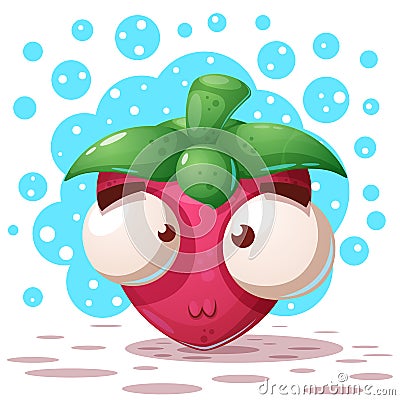 Cute, crazy strawberry - cartoon illustration. Vector Illustration