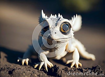 Cute cream baby dragon created with Generative AI Stock Photo