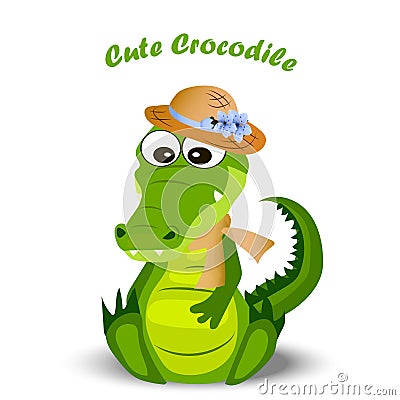 Cute crocodile or alligator Vector Illustration