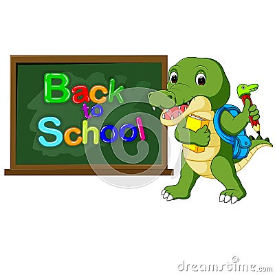 Cute crocodile with back pack Vector Illustration