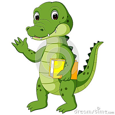 Cute crocodile carrying book Vector Illustration