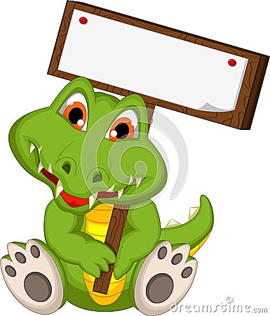 Cute crocodile cartoon holding blank board Stock Photo