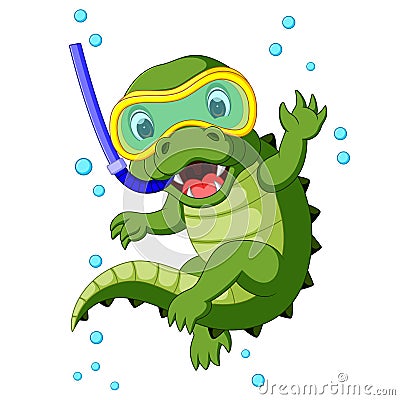 Cute crocodile diving cartoon Vector Illustration