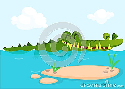 Cute crocodile lizard cartoon swimming. Vector character illustration for children book.. Vector Illustration