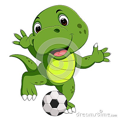 Cute crocodile playing football Vector Illustration