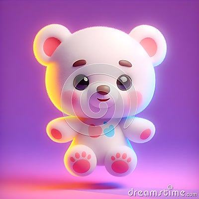 Cute cuddly white teddy bear in 3D. Stock Photo