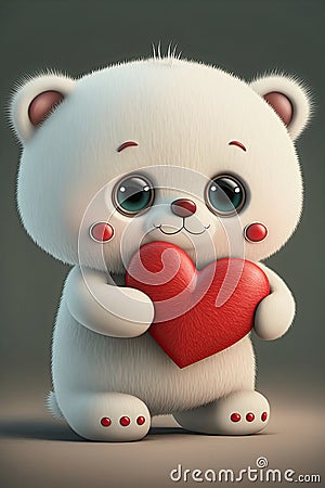 Cute cudly teddy with a red heart, ai generated illustration Cartoon Illustration