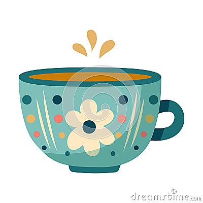 Cute cup with big flower Vector Illustration