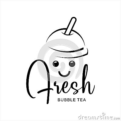 Cute cup face bubble tea logo Vector Illustration