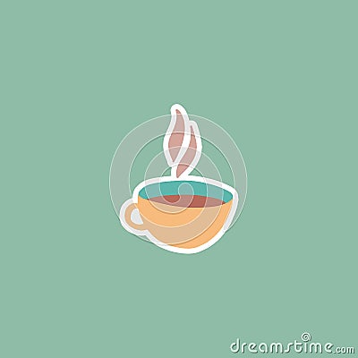 Cute cup of tea or coffee sticker Vector Illustration