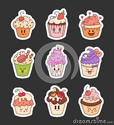 Cute cupcake character. Sticker Bookmark Stock Photo