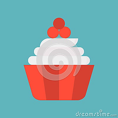 Cute cupcake with cream, sweets and pastry set, flat design icon Vector Illustration