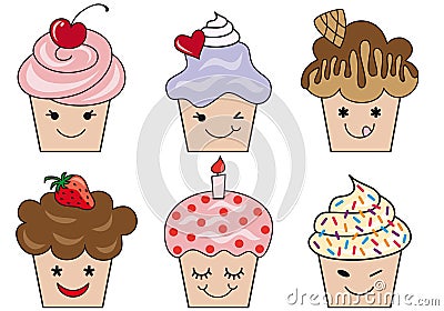 Cute cupcake faces Vector Illustration