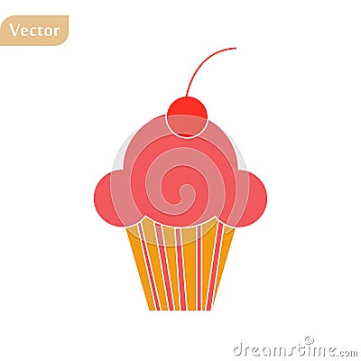 Cute cupcake icon in flat style isolated on white background. Vector illustration Cartoon Illustration