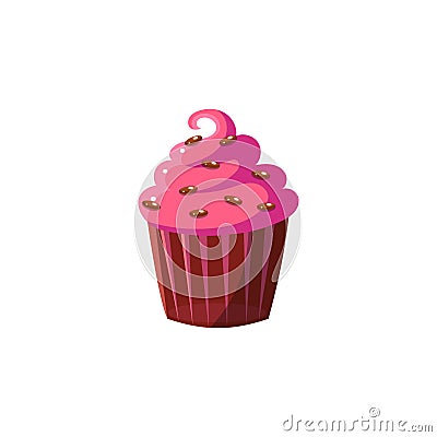 Cute Cupcake With Pink Icing Vector Illustration