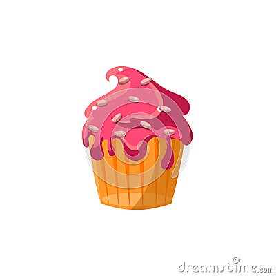 Cute Cupcake With Running Icing Vector Illustration