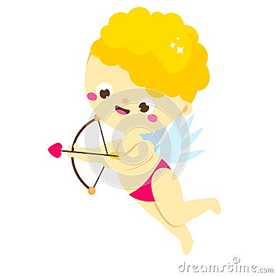 Cute Cupid aiming with love arrow and bow. cartoon St Valentines day character. Amur boy. Isolated angel for romantic valentines Vector Illustration