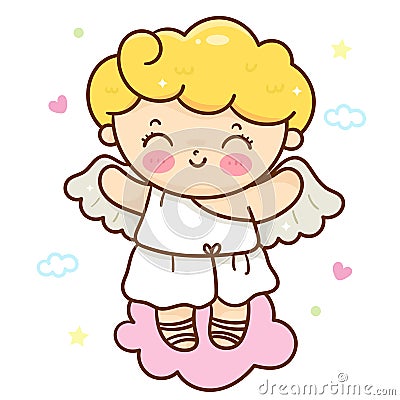 Cute cupid cartoon Valentine angel on sweet cloud. Stock Photo