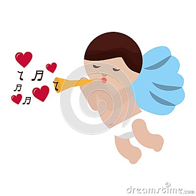 Cute cupid with music love celebration valentine Vector Illustration